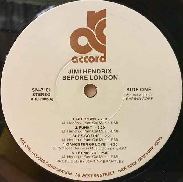 Image of Label Cover of LP - G+/VG - JIMI HENDRIX, Before London (Accord; SN 7101, US 1980), Sticker Damage To Sleeve, Edge Wear0.  ,  - 4246452S