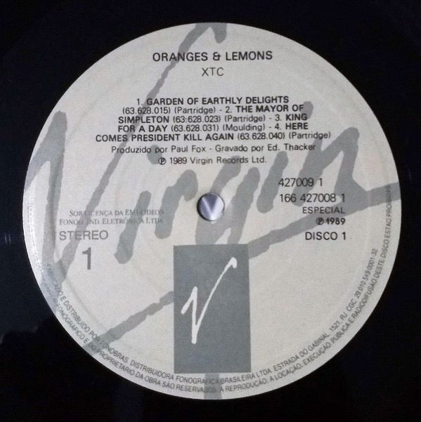 Image of Label Cover of 2xLP - VG+/EX - XTC, Oranges & Lemons (Virgin ; 166 427008 1, Brazil 1989, Insert), ,  - 4226311E