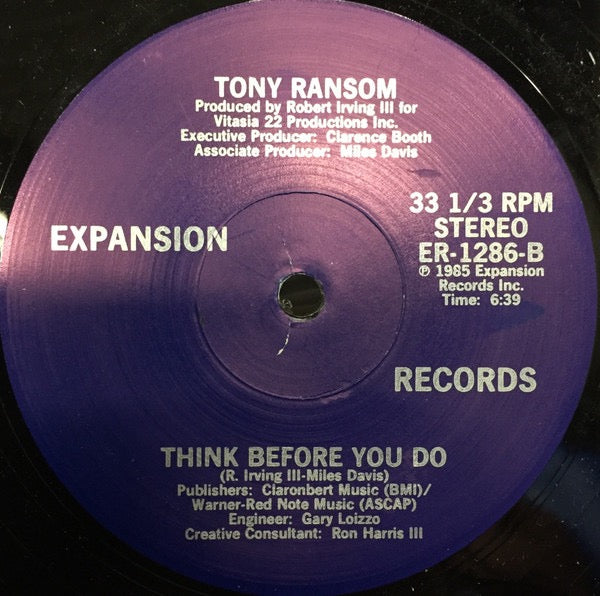 Image of Back Cover of 12" - /VG - TONY RANSOM, Stay If You Wanna (Expansion Records Inc.; ER-1286, US 1985, Plain Sleeve), Light marks only,  - 4216671C