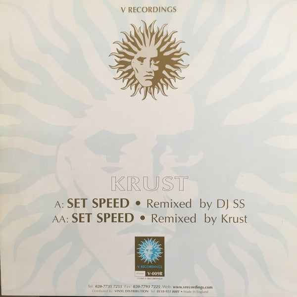 Image of Back Cover of 12" - G+/VG - KRUST, Set Speed (Remixes) (V Recordings; V-009R, UK 2000 Reissue, Company Sleeve), Sleeve ringworn.,  - 4216679C
