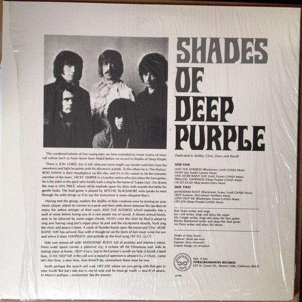 Image of Back Cover of LP - EX/VG+ - DEEP PURPLE, Shades Of Deep Purple (Tetragrammaton Records ; T-102, US 2006 Reissue, Purple Vinyl), Still In Stickered Shrinkwrap,  - 4226304E