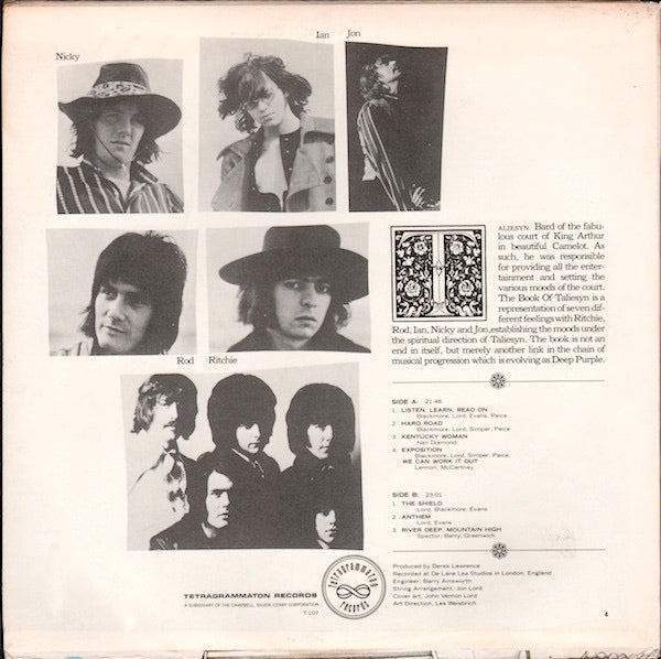 Image of Back Cover of LP - VG/VG - DEEP PURPLE, The Book of Taliesyn (Tetragrammaton; T-107, US 1968, Terre Haute Press), Strong VG, Damage To Sleeve Opening, Split Seam,  - 4226303E