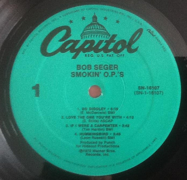 Image of Label Cover of LP - VG/VG - BOB SEGER, Smokin' O.P.'S (Capitol Records; SN-16107, US Reissue, Pasteback Sleeve, Specialty Pressing. Late 70's/Early 80's Reissue), Hairlines and storage marks. Foxing, edge wear,,  - 4246456S