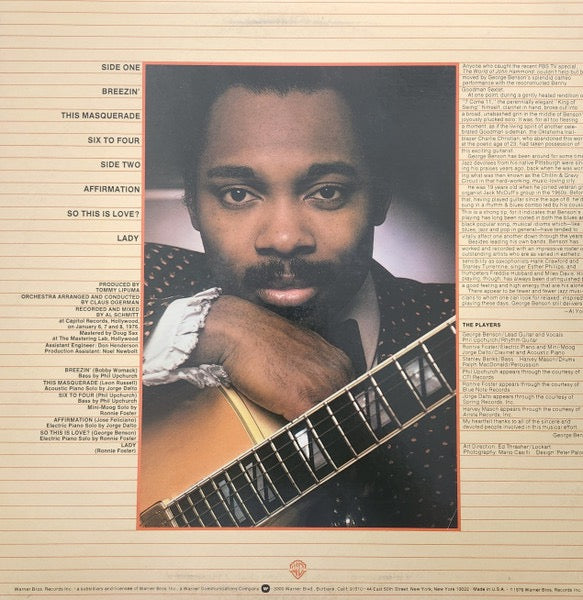 Image of Back Cover of LP - VG/VG+ - GEORGE BENSON, Breezin' (Warner Bros. Records; BS 2919, US 1976), ,  - 4216706C