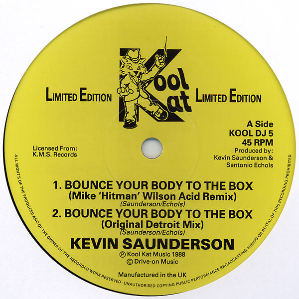 Image of Front Cover of 12" - /VG+ - KEVIN SAUNDERSON, Bounce Your Body To The Box (Kool Kat ; KOOL DJ 5, UK 1988), pen on label - faint,  - 4246494S