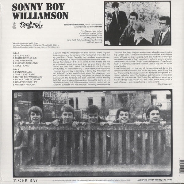 Image of Back Cover of LP - EX/EX - SONNY BOY WILLIAMSON & THE YARDBIRDS, Sonny Boy Williamson & The Yardbirds (Tiger Bay ; TB6096, Europe 2017, Gatefold, 180 Gram Vinyl, Mono), ,  - 4226301E