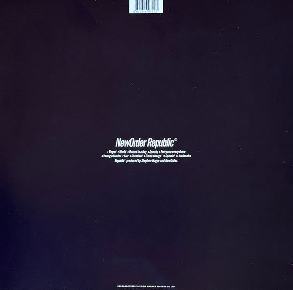 Image of Back Cover of LP - VG+/VG+ - NEW ORDER, Republic (Rhino Records; 0825646072231, Europe 2015 Reissue, Inner, 180 Gram Vinyl), ,  - 4246362S