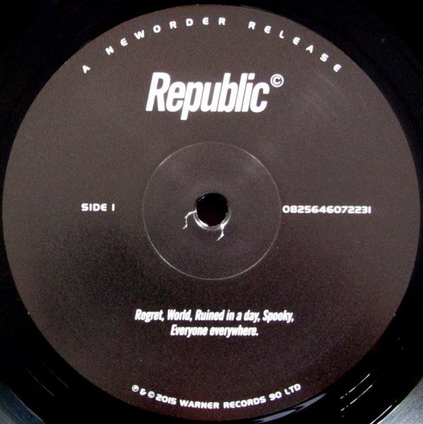 Image of Label Cover of LP - VG+/VG+ - NEW ORDER, Republic (Rhino Records; 0825646072231, Europe 2015 Reissue, Inner, 180 Gram Vinyl), ,  - 4246362S