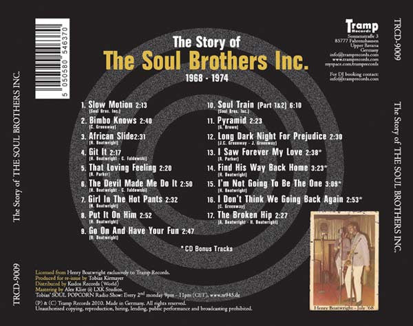 Image of Back Cover of CD - EX/EX - SOUL BROS. INC., The Story Of The Soul Bros. Inc. 1968-1974 (Tramp Records; TRCD-9009, Germany 2010, Jewel Case, Booklet), ,  - 4236288E