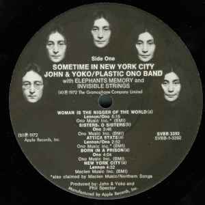 Image of Label Cover of 2xLP - VG/VG - JOHN LENNON, YOKO ONO, PLASTIC ONO BAND WITH ELEPHANT'S MEMORY PLUS INVISIBLE STRINGS, Some Time In New York City (Apple; PCSP716, US 1972, Gatefold, 2 Inners, NO Postcard, NO Petition), Light marks, cover brubby as is unlaminated, seam splits & creases on Inners,  - 4246307S
