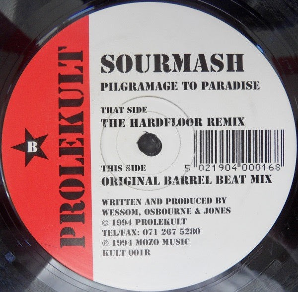Image of Front Cover of 12" - VG/VG - SOURMASH, Pilgrimage To Paradise (Remix) (Prolekult; KULT 001R, UK 1994, Die Cut Company Sleeve), Light hairlines., A		Pilgrimage To Paradise (The Hardfloor Remix)B		Pilgrimage To Paradise (Original Barrel Beat Mix) - 4216687C