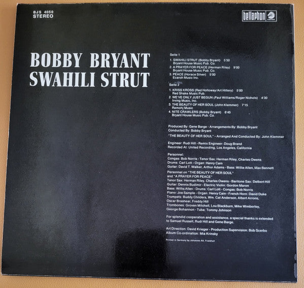 Image of Back Cover of LP - VG/VG+ - BOBBY BRYANT, Swahili Strut (Bellaphon; BJS 4050, Germany 1971 Reissue, Laminated Sleeve), Laminate creasing, edge wear,  - 4246482S