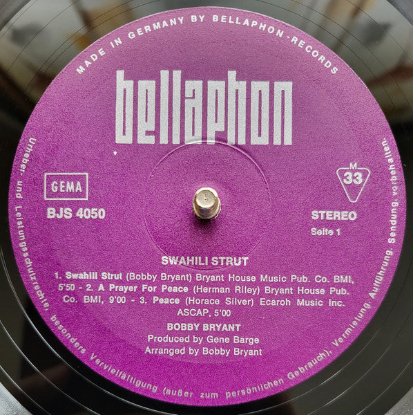 Image of Label Cover of LP - VG/VG+ - BOBBY BRYANT, Swahili Strut (Bellaphon; BJS 4050, Germany 1971 Reissue, Laminated Sleeve), Laminate creasing, edge wear,  - 4246482S