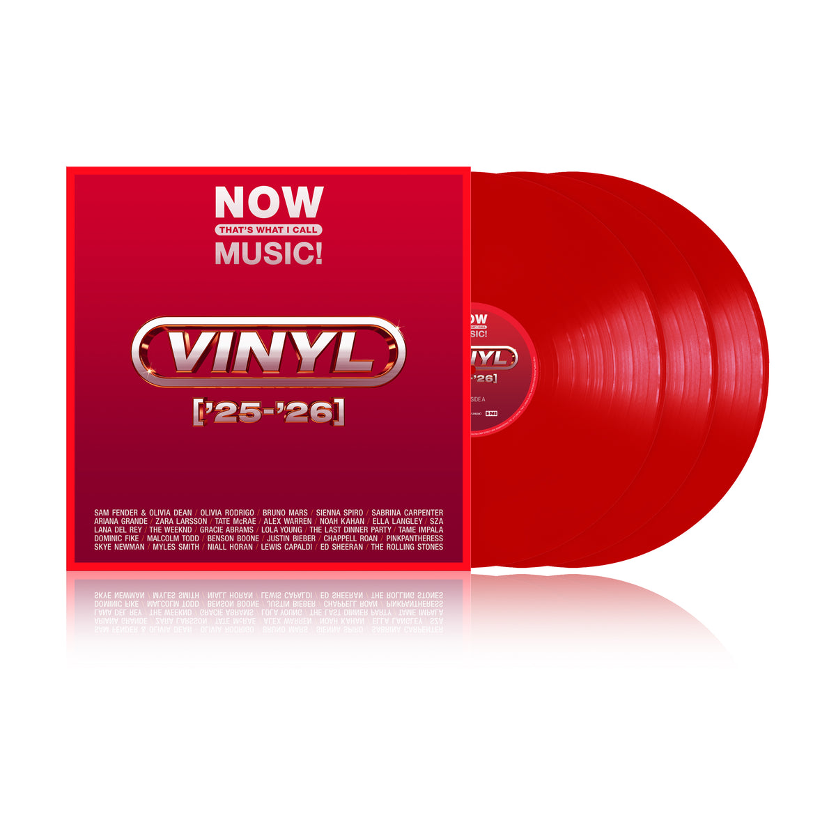 Image of Front Cover of 3xLP - NEW/NEW - VARIOUS ARTISTS, NOW That’s What I Call Music! : Vinyl [25-26] (NOW; LPNOWV1, UK 2026, Exlcusive Red Vinyl Compilation), , A 42-track collection of major pop hits from 2025 and 2026, spanning chart-topping singles and contemporary favourites by Sam Fender & Olivia Dean, Sabrina Carpenter, Ariana Grande, Chappell Roan and more. Pressed across three red vinyl LPs. - 9419505C