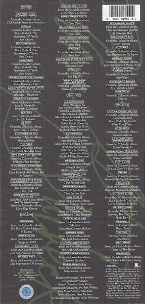 Image of Back Cover of 4xCD - VG/VG+ - DAVE BRUBECK, Time Signatures A Career Retrospective (Columbia ; C4K 52945, US 1992, Box Set, Booklet, Compilation, Remastered, Long-box), Small pen line/mark on front of box.,  - 4356000S