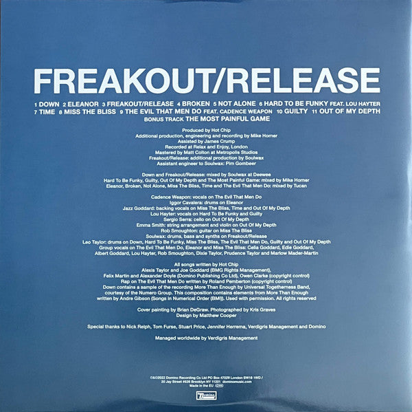 Image of Back Cover of 2xLP - EX/EX - HOT CHIP, Freakout/Release (Domino; WIGLP481XM, Europe 2022, Gatefold, Insert, Limited Edition, Orange Vinyl), With hype sticker.,  - 4326019E