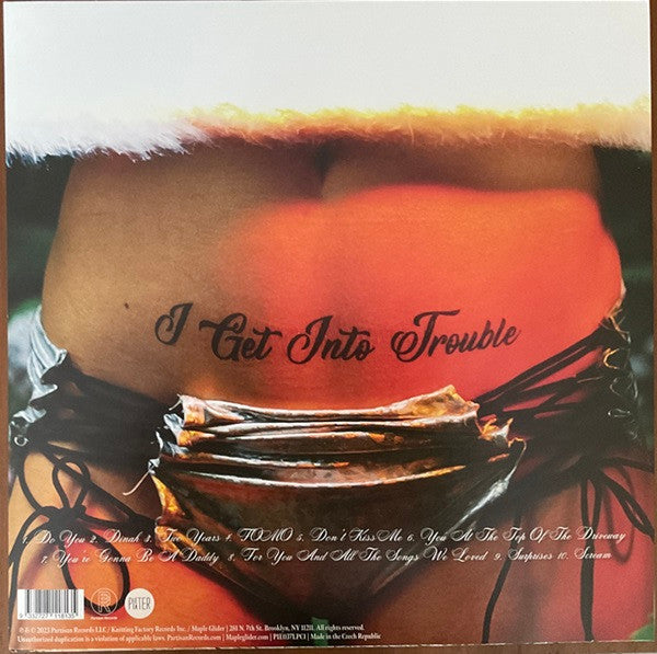 Image of Back Cover of LP - EX/EX - MAPLE GLIDER, I Get Into Trouble (Pieater / Partisan; PIE037LPC1, UK, Europe & US 2023, Inner, Pink Vinyl, side project of singer-songwriter Tori Zietsch), Opened Instore, Still In Stickered Shrinkwrap,  - 4346015S