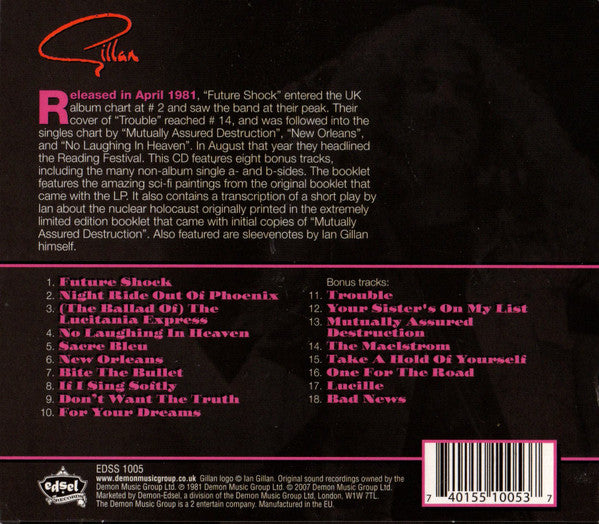 Image of Back Cover of CD - VG+/VG+ - GILLAN, Future Shock (Edsel Records; EDSS 1005, UK 2007, Slipcase), ,  - 4336027E