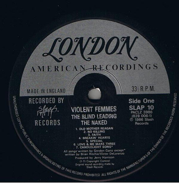 Image of Label Cover of 3525378E: LP - VIOLENT FEMMES, The Blind Leading the Naked (Slash; SLAP10, UK 1986)   VG+/VG+