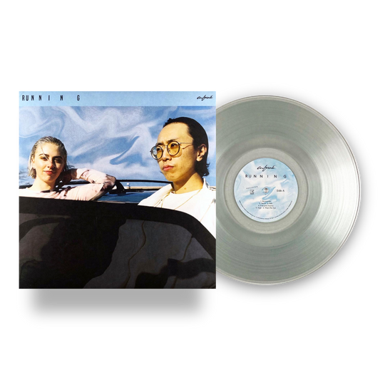Image of Front Cover of LP - NEW/NEW - CAFUNÉ, Running (Many Hats; C1LP, UK 2026 Reissue, Clear Vinyl), , Four years ago, in a vastly different context, Cafuné — the indie-pop powerhouse of Noah Yoo and Sedona Schat — released Running, a bionic debut album that soundtracked a collective urge for post-pandemic escapism. That record, Schat says, “is literally all about running away.” But as the duo enters its tenth year, their foundational questions—of authenticity, artificiality, and the existential tension 