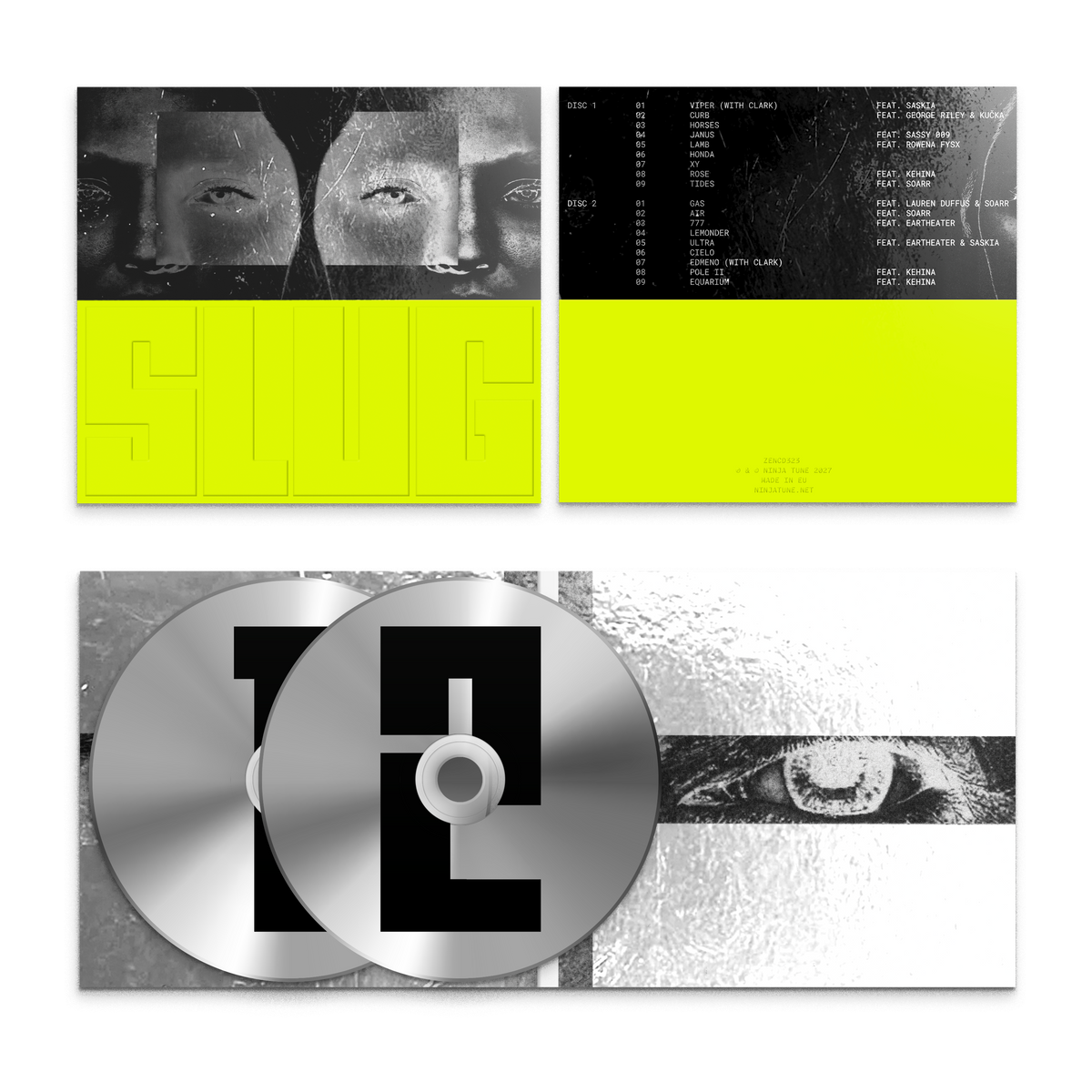 Image of Front Cover of 2xCD - NEW/NEW - BICEP, Slug (Ninja Tune; ZENCD323, UK 2027, Digisleeve), , Bicep return with Slug, the follow-up to Isles, exploring new electronic sounds with collaborators including Eartheater, Clark, George Riley and KUČKA. - 9419656C