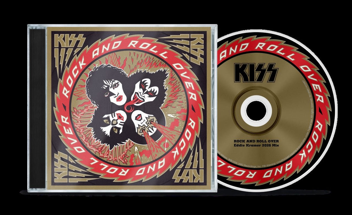 Image of Front Cover of CD - NEW/NEW - KISS, Rock And Roll Over (50th Anniversary) (UMR; 5745271, UK 2026 Reissue, Jewel Case, New Gold, Red and Black Cover Artwork), , 50th anniversary edition of KISS’s 1976 album, newly remixed in stereo by original producer Eddie Kramer from the original analogue multitrack tapes, with previously unreleased mixes and refreshed anniversary artwork. - 9419670C