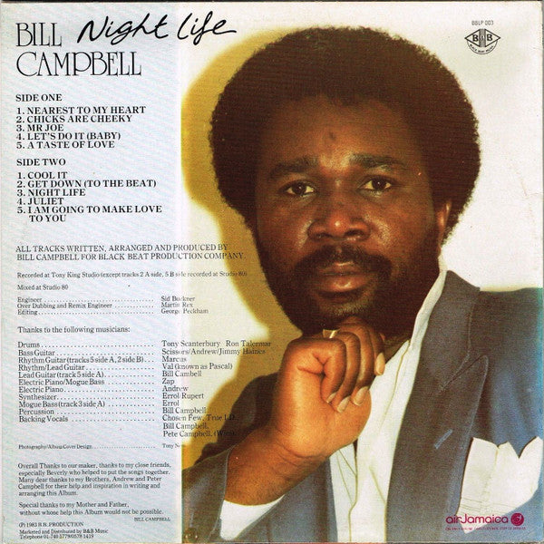 Image of Back Cover of LP - VG/G+ - BILL CAMPBELL, Night Life (B&B Music; BBLP 003, UK 1983), Small sticker tear on cover. Feelable mark on B2, otherwise closer to VG disc.,  - 4346059S