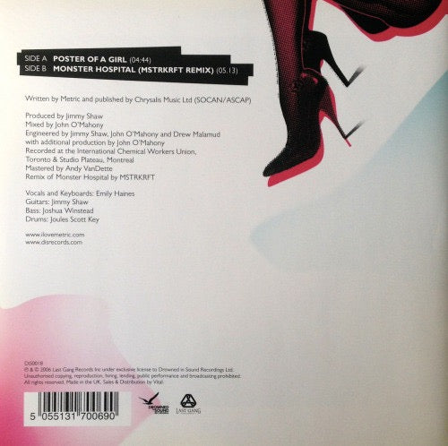 Image of Back Cover of 7" - VG+/VG+ - METRIC, Poster Of A Girl (Drowned In Sound Recordings; DiS0018, UK 2006), ,  - 4316209C