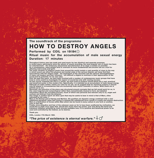 Image of Front Cover of 12" EP - NEW/NEW - COIL, How To Destroy Angels (Sub Rosa; , UK , SRV589, 180g Black Vinyl with Etched B-Side), , First reissue off te seminal 1984 EP.  - 4316240C