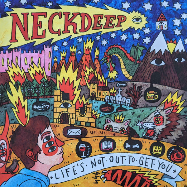 Image of Front Cover of LP - EX/EX - NECK DEEP, Life's Not Out To Get You (Hopeless Records; HR2156-1, UK & US 2015, Gatefold, Insert, Red, Yellow And White Splatter Vinyl), ,  - 4326092E