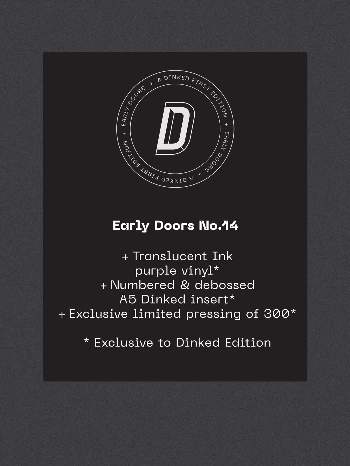 Image of Back Cover of LP - NEW/NEW - SLATE, The Grandfather Clock - Dinked Edition (Brace Yourself; NERD14, UK 2027, Dinked Early Doors No. 14 exclusive; translucent ink purple vinyl; numbered and debossed A5 insert; Dinked sticker; limited to 300 copies; no download), , Cardiff post-punk quartet Slate return with their four-track EP The Grandfather Clock, following Deathless. Blending gothic new-wave influences with themes of childhood, nostalgia and Welsh identity, the release captures the intensity of t
