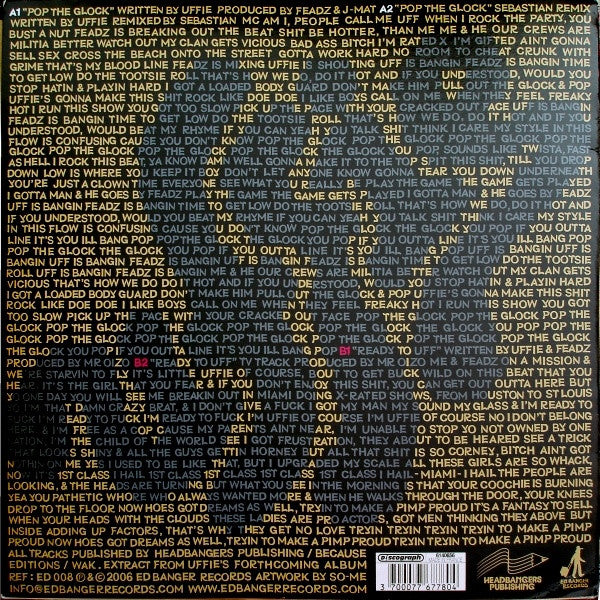 Image of Back Cover of 12" - VG/VG+ - UFFIE, Pop The Glock / Ready To Uff (Ed Banger Records; ED 008, France 2006, Picture Sleeve, Black Vinyl!!), ,  - 4326136E