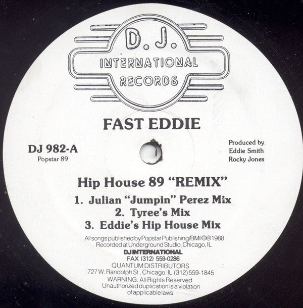 Image of Front Cover of 12" - /VG - FAST EDDIE, Hip House (89 "Remix") (D.J. International Records ; DJ 982, US 1989), one small pressing defect,  - 4346130S