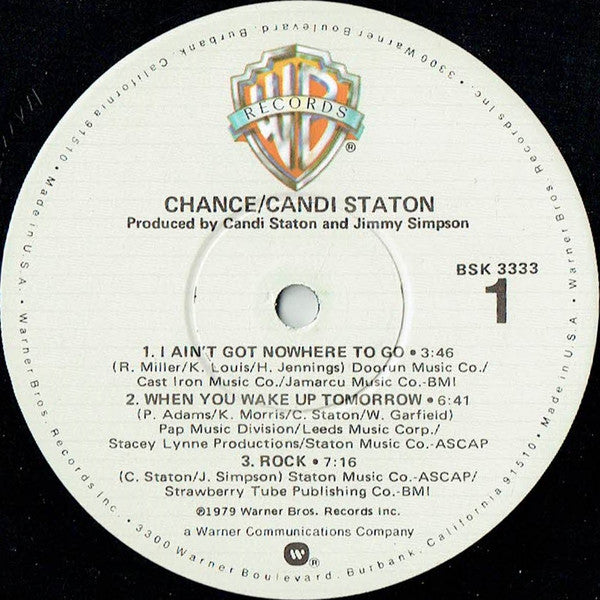 Image of Label Cover of LP - VG+/EX - CANDI STATON, Chance (Warner Bros. Records; BSK 3333, US 1979, Inner, Winchester pressing), Looks unplayed. Cut-out strip on sleeve top right. ,  - 4326123E