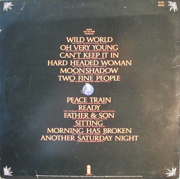Image of Back Cover of LP - VG/VG - CAT STEVENS, Greatest Hits (Island; ILPS 9310, UK 1975, Orange Text on Reverse, No Company Inner, Poster, EG Runout), ,  - 4316278C