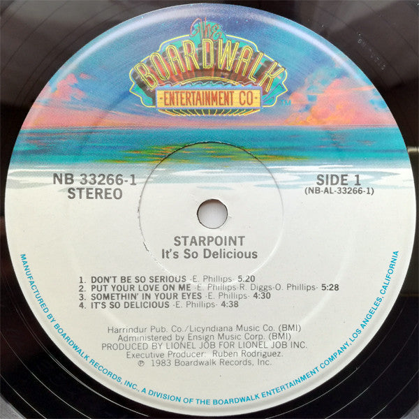 Image of Label Cover of LP - VG+/EX - STARPOINT, It's So Delicious (The Boardwalk Entertainment Co; NB-33266-1, US 1983, PRC Richmond pressing), Label layout variation.,  - 4326125E