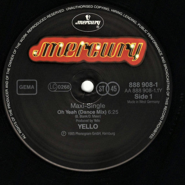 Image of Label Cover of 12" - VG/VG+ - YELLO, Oh Yeah (Mercury; 888 908-1, Germany 1987, PRS Hannover Embossed Sleeve), ,  - 4316230C