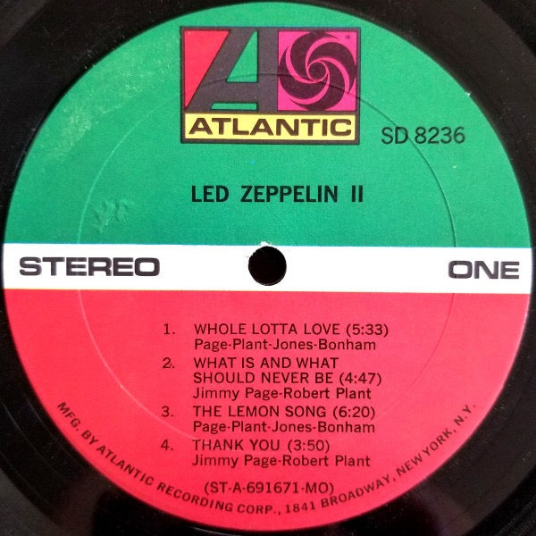 Image of Label Cover of LP - G+/G+ - LED ZEPPELIN, Led Zeppelin II (Atlantic ; SD 8236, US 1969, Gatefold, 'RL' Run Outs - Robert Ludwig Master, Monarch Pressing), Lots Of Marks But Plays VG, Sleeve Stained With Heavy Edge Wear And Tape Along Top Rear Seam, Sticker on Sleeve And Label,  - 4326112E