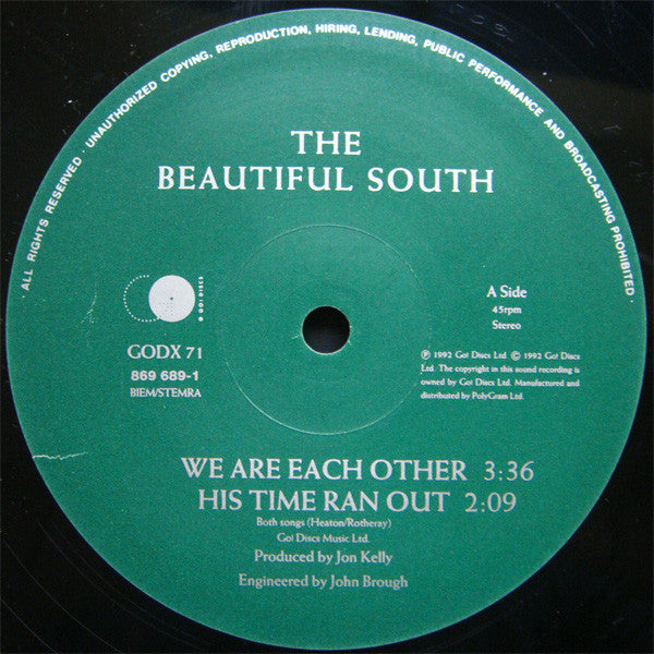 Image of Label Cover of LP - VG/VG - THE BEAUTIFUL SOUTH, We Are Each Other (Go! Discs; GODX 71, UK 1992, Picture Sleeve), Strong VG,  - 4316249C