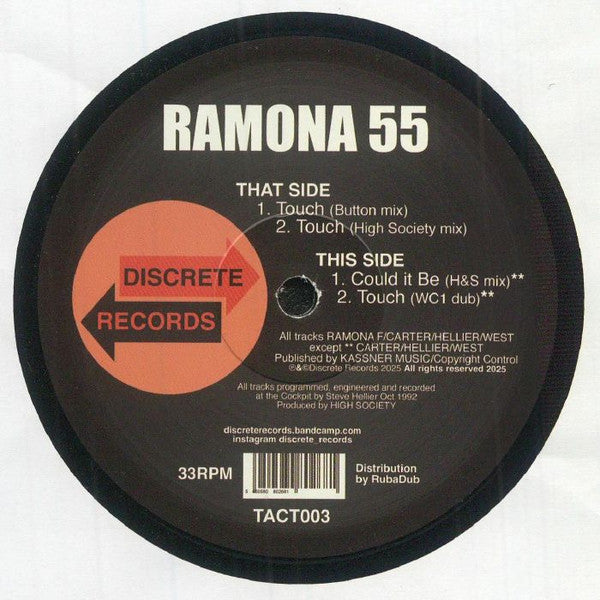 Image of Front Cover of 12" - VG+/VG+ - RAMONA 55, Touch (Discrete Records; TACT 003, UK 2025 Reissue, Stickered Plain Sleeve), Looks unplayed.,  - 4326141E