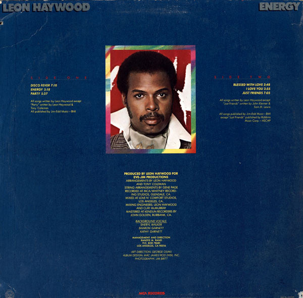 Image of Back Cover of LP - VG/EX - LEON HAYWOOD, Energy (MCA Records; MCA 3090, US 1979, Pinckneyville pressing), ,  - 4326152E