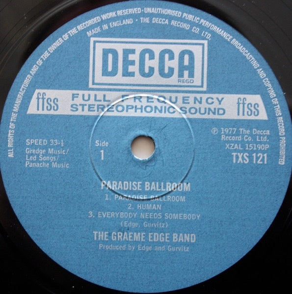 Image of Label Cover of LP - VG/VG - THE GRAEME EDGE BAND FEATURING ADRIAN GURVITZ, Paradise Ballroom (Decca; TXS 121, UK 1977, Gatefold, The Moody Blues ), ,  - 4316288C