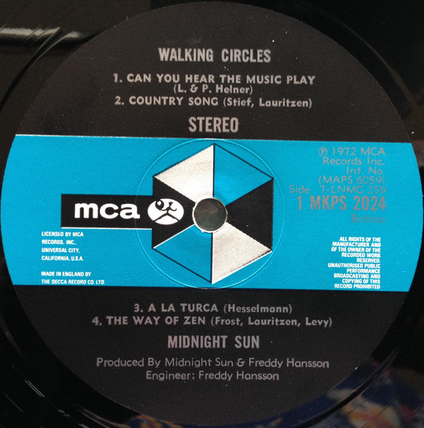 Image of Label Cover of LP - VG+/VG+ - MIDNIGHT SUN, Walking Circles (MCA Records; MKPS 2024, UK 1972, Laminated Front Sleeve), Beautiful Clean Copy. One Faint Surface Mark Does Not Affect Play,  - 4226211E
