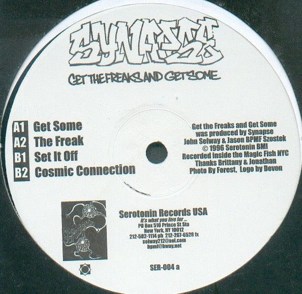 Image of Front Cover of 12" - /G+ - SYNAPSE, Get The Freaks And Get Some (Serotonin; SER-004, US 1996), Lots of light hairlines and marks., A1		Get SomeA2		The FreakB1		Set It OffB2		Cosmic Connection - 4316373C