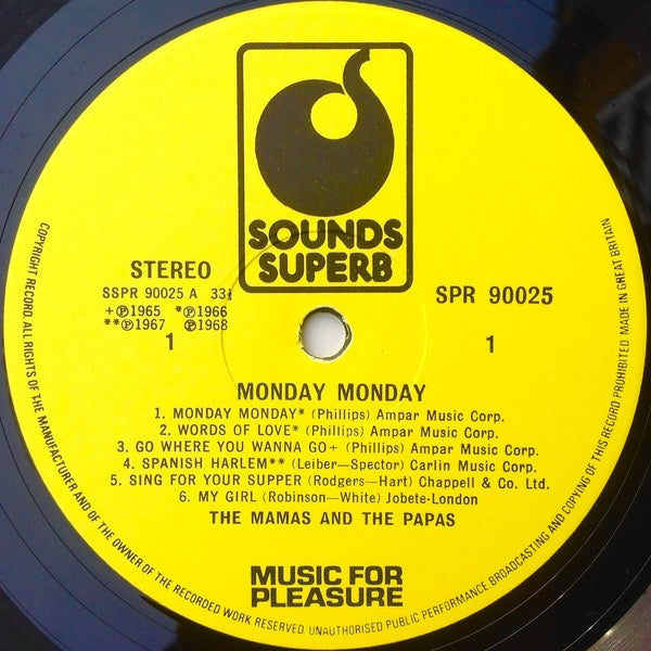 Image of Label Cover of LP - VG/VG - THE MAMAS & THE PAPAS, Best Of The Mamas & The Papas - Monday Monday (Sounds Superb Yellow Labels Without Courtesy Credits; SPR 90025, UK 1974, Laminated Front Sleeve), Strong VG,  - 4316297C