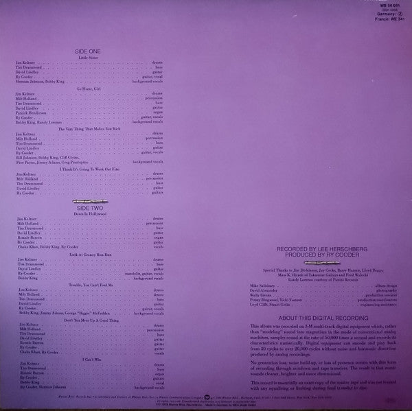 Image of Back Cover of LP - VG/VG+ - RY COODER, Bop Till You Drop (Warner Bros. Records White Labels With GEMA Box & Full Perimeter Rim Text; WB 56 691, Germany 1980s Reissue), ,  - 4316386C