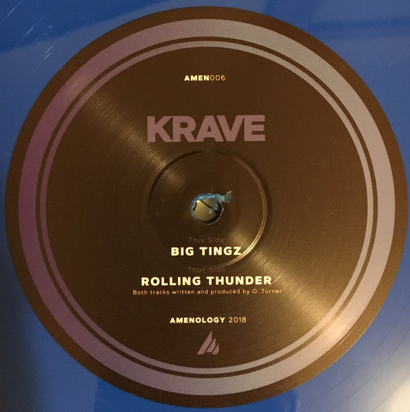 Image of Front Cover of 12" - /VG - KRAVE, Rolling Thunder / Big Tingz (Amenology; AMEN006, UK 2018, Blue Vinyl), ,  - 4316381C