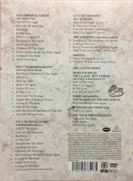 Image of Back Cover of 5xCD - M/M - WHITESNAKE, 1987 (Parlophone; 0190295785185, USA & Europe 2017, Box Set), ,  - 4336086E