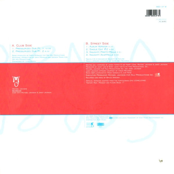 Image of Back Cover of 12" - VG+/VG+ - MICHAEL JACKSON & JANET JACKSON, Scream (The Remixes By David Morales And Naughty By Nature) (Epic; 662127 8, UK 1995, Picture Sleeve), Nice clean copy with hype sticker!,  - 4316435C