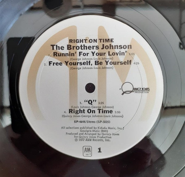 Image of Label Cover of LP - VG/VG+ - THE BROTHERS JOHNSON, Right On Time (A&M Records; SP-4644, US 1977, Inner & Insert), Cut-out (notched) sleeve. Nice clean disc.,  - 4316438C